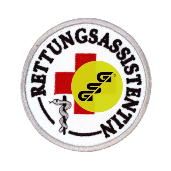 Emblem gestickt Rettungsassistentin mit rotem Kreuz u. Klett