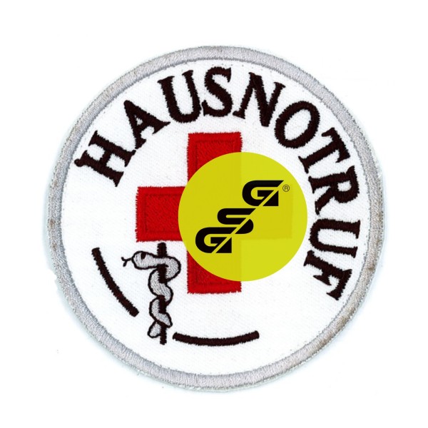 Emblem gestickt Hausnotruf mit rotem Kreuz u. Klett